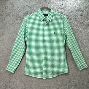 Polo Ralph Lauren Men's Small Slim Fit Shirt Green Checkered Long Sleeve